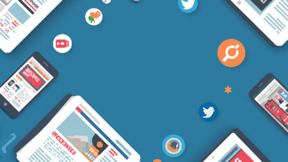 Immagine moderna sul tema news e notizie, con elementi come giornali, smartphone, tablet, icone di breaking news, atmosfera dinamica e informativa